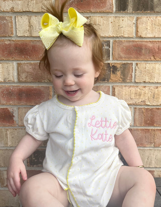 PREORDER - Yellow bitty dot diaper set (ships by end of Aug.)