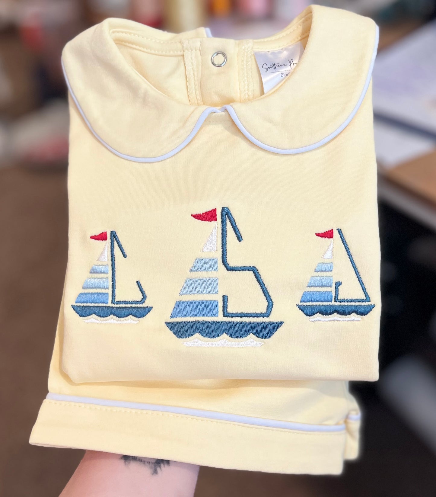 Piped shorts set with boat name