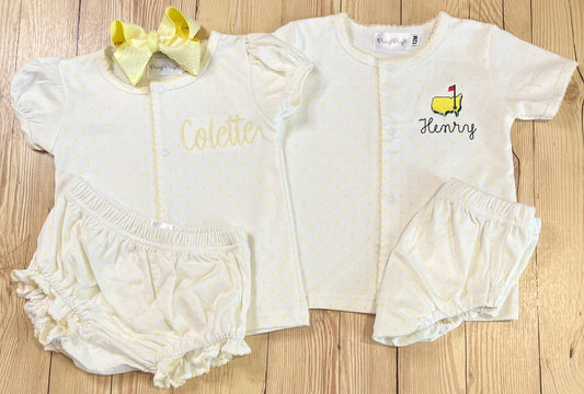 Yellow bitty dot diaper set