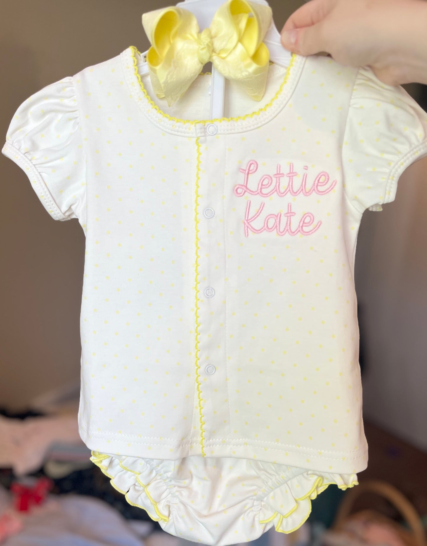 PREORDER - Yellow bitty dot diaper set (ships by end of Aug.)
