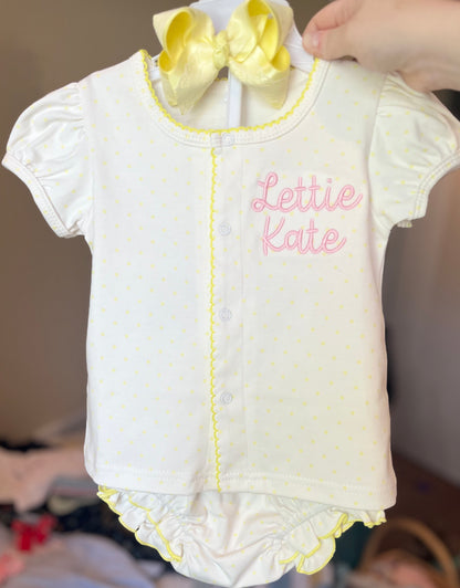 PREORDER - Yellow bitty dot diaper set (ships by end of Aug.)