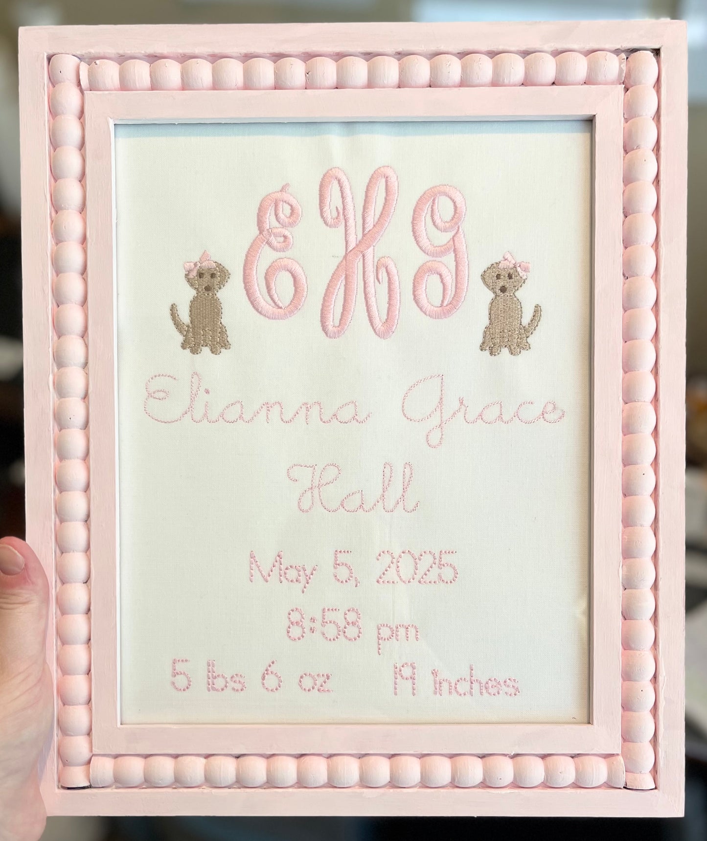 Embroidered keepsake + frame