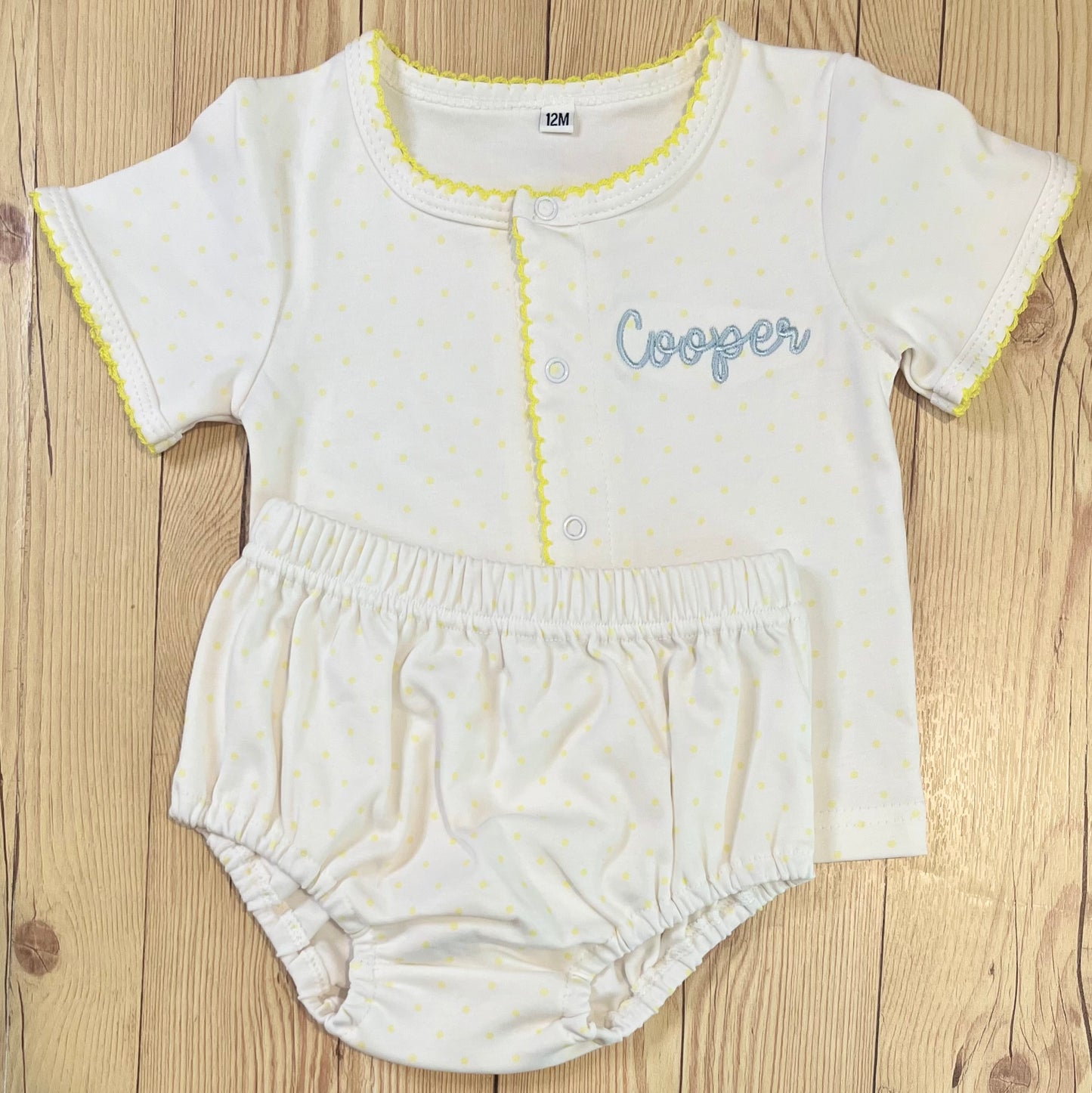 PREORDER - Yellow bitty dot diaper set (ships by end of Aug.)