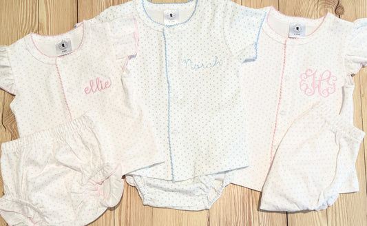 PREORDER - Pink & blue bitty dot diaper set