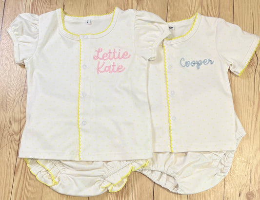 PREORDER - Yellow bitty dot diaper set (ships by end of Aug.)