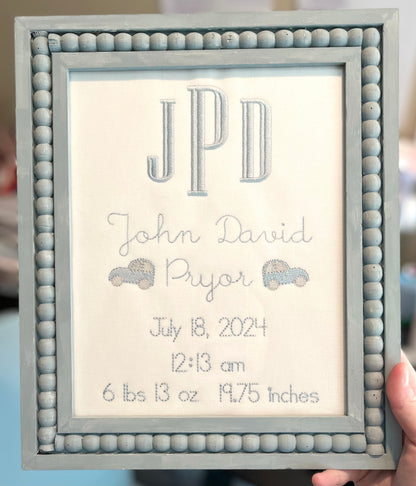 Embroidered keepsake + frame