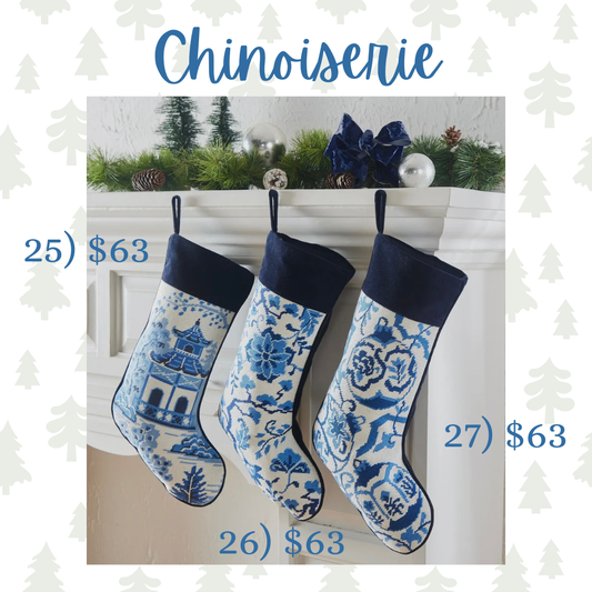 Chinoiserie Needlepoint Christmas Stockings