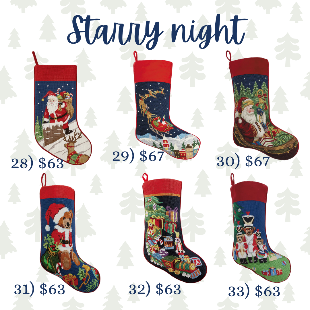 Starry Night Needlepoint Christmas Stockings