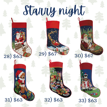 Starry Night Needlepoint Christmas Stockings