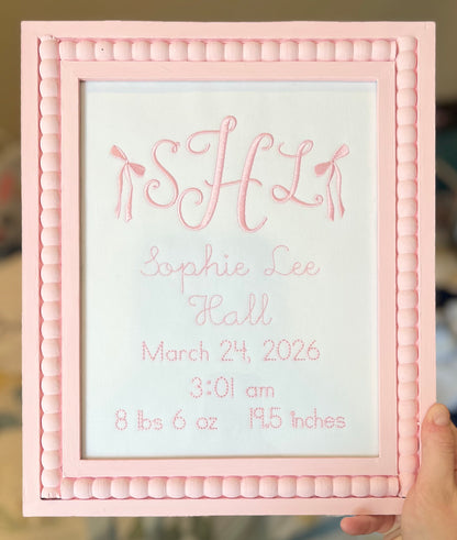 Embroidered keepsake + frame