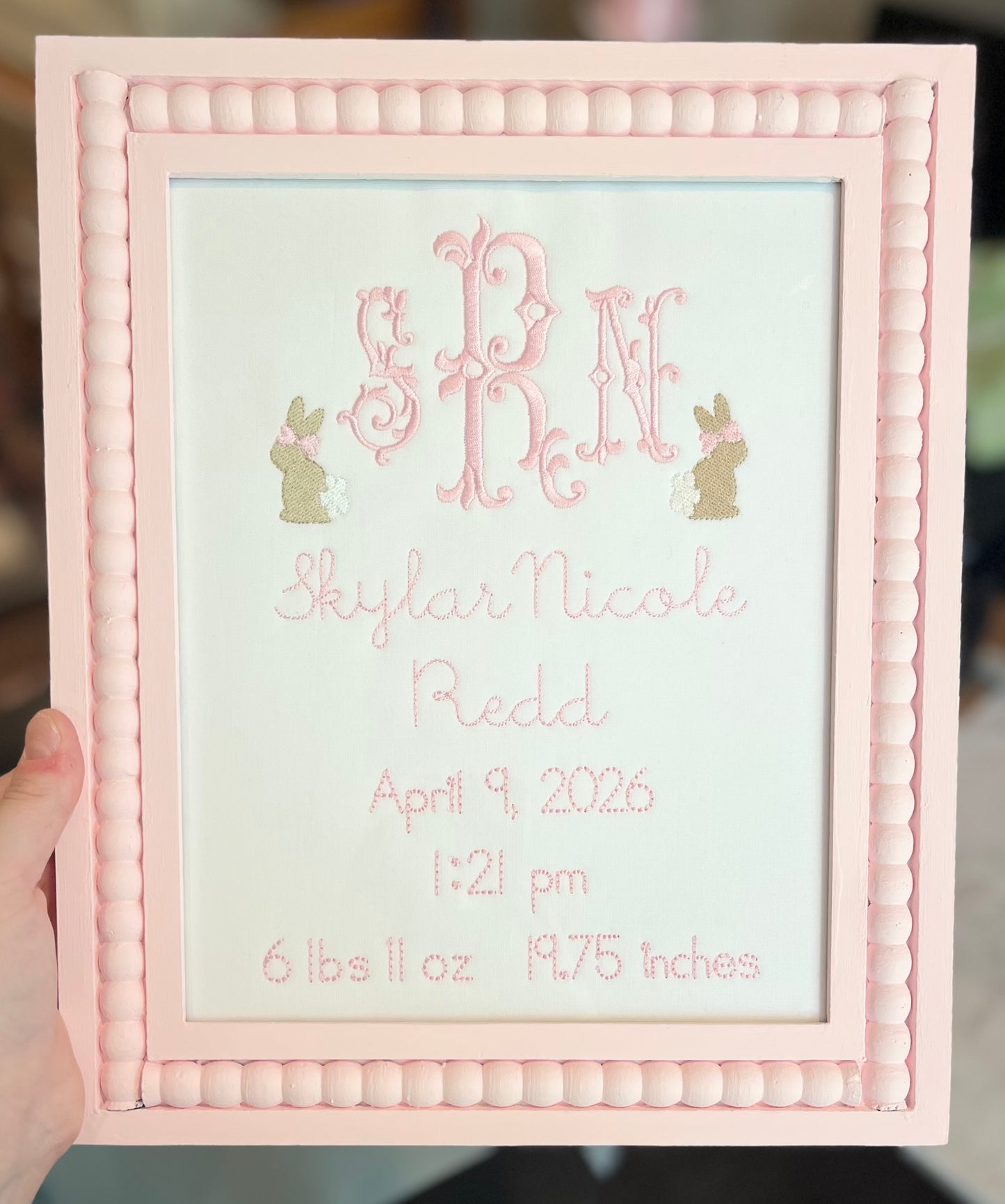 Embroidered keepsake + frame