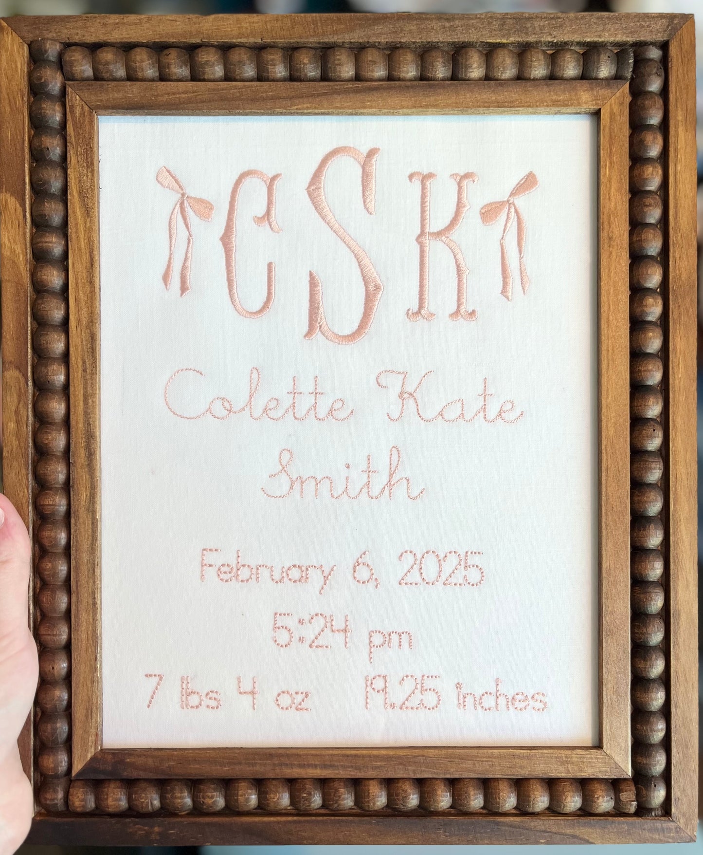 Embroidered keepsake + frame