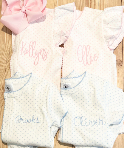 Pink & blue bitty dot diaper set