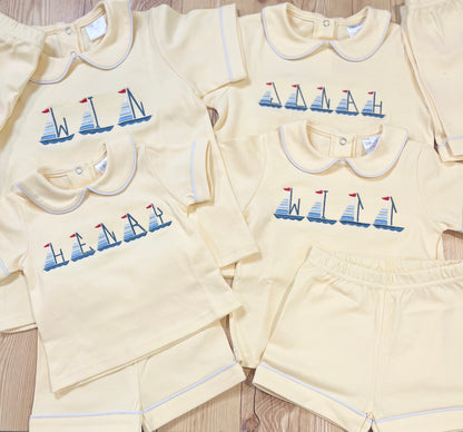 Piped shorts set with boat name