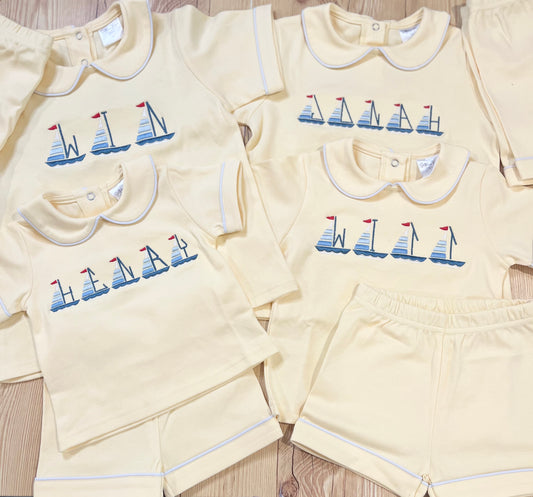 Piped shorts set with boat name
