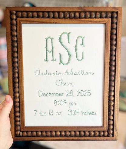 Embroidered keepsake + frame