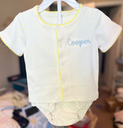 PREORDER - Yellow bitty dot diaper set (ships by end of Aug.)