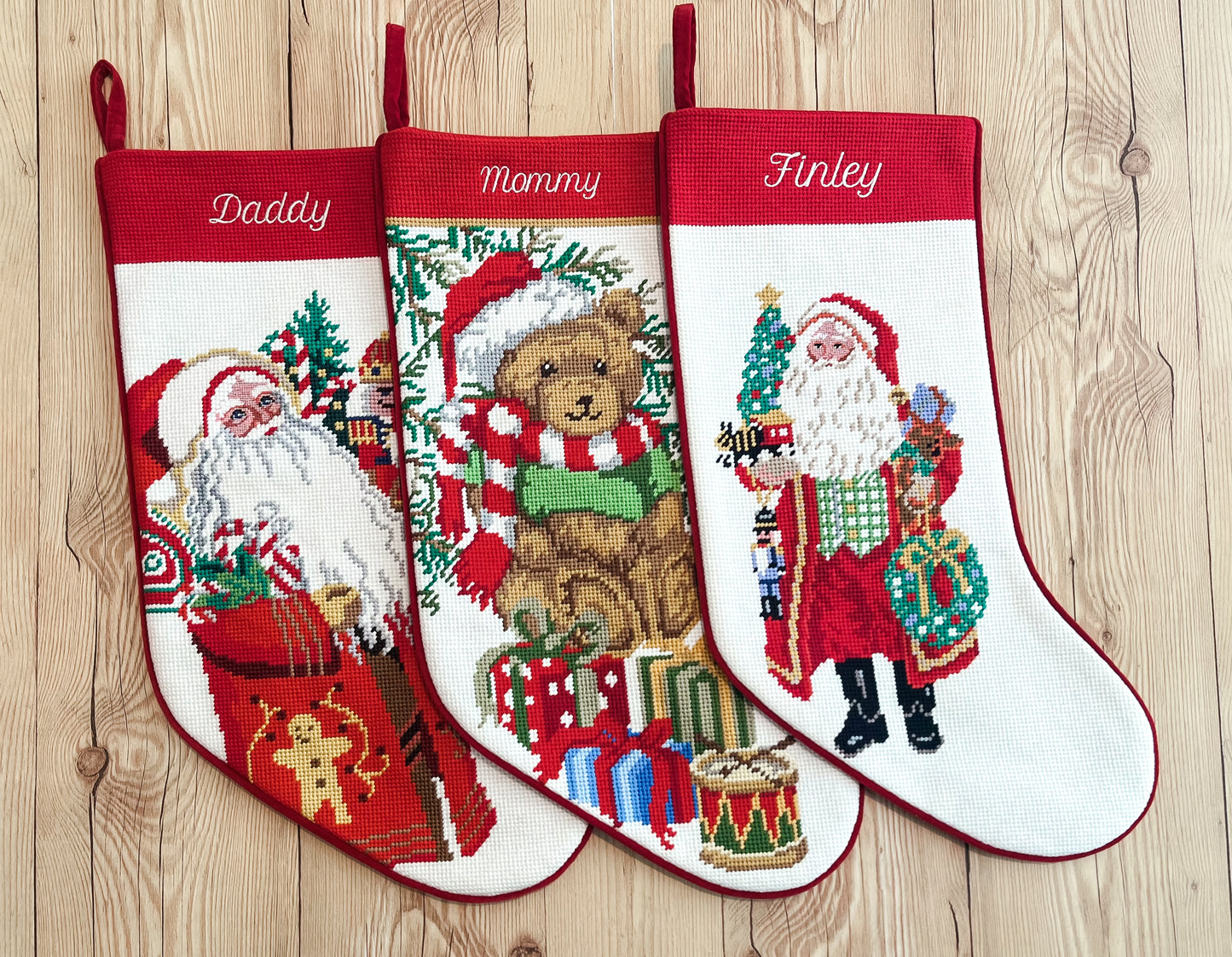 Pretty In Ivory Needlepoint Christmas Stockings