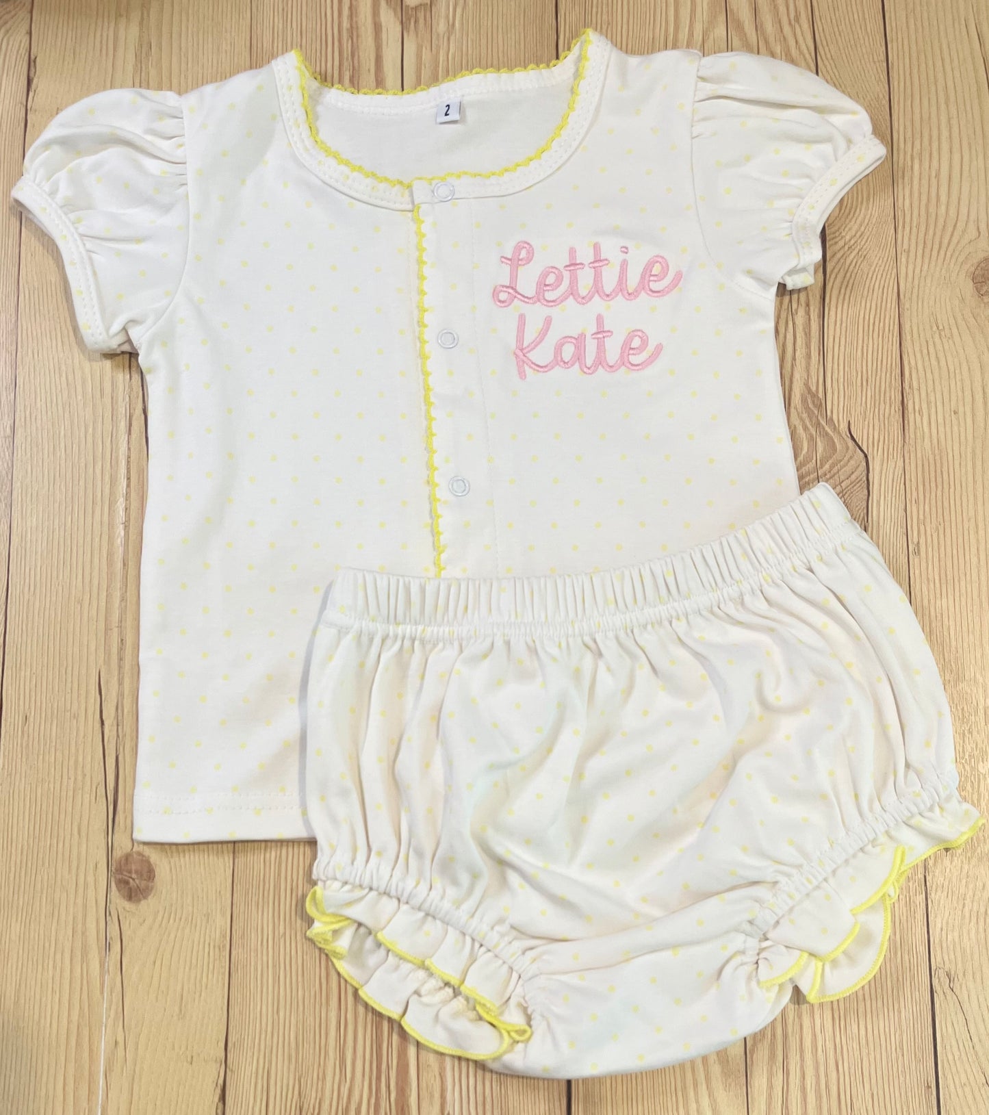 PREORDER - Yellow bitty dot diaper set (ships by end of Aug.)