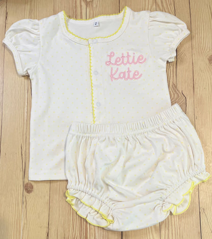 PREORDER - Yellow bitty dot diaper set (ships by end of Aug.)