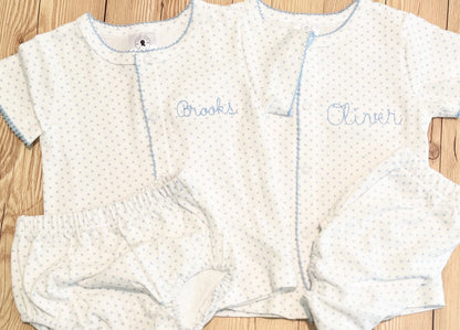 Pink & blue bitty dot diaper set