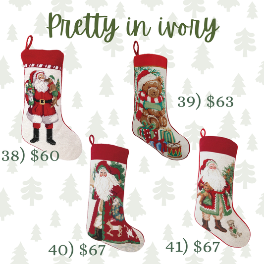 Pretty In Ivory Needlepoint Christmas Stockings