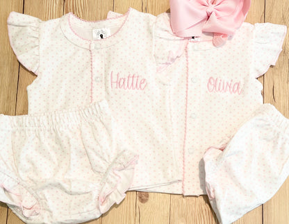 Pink & blue bitty dot diaper set