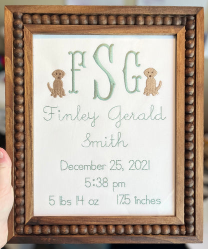 Embroidered keepsake + frame