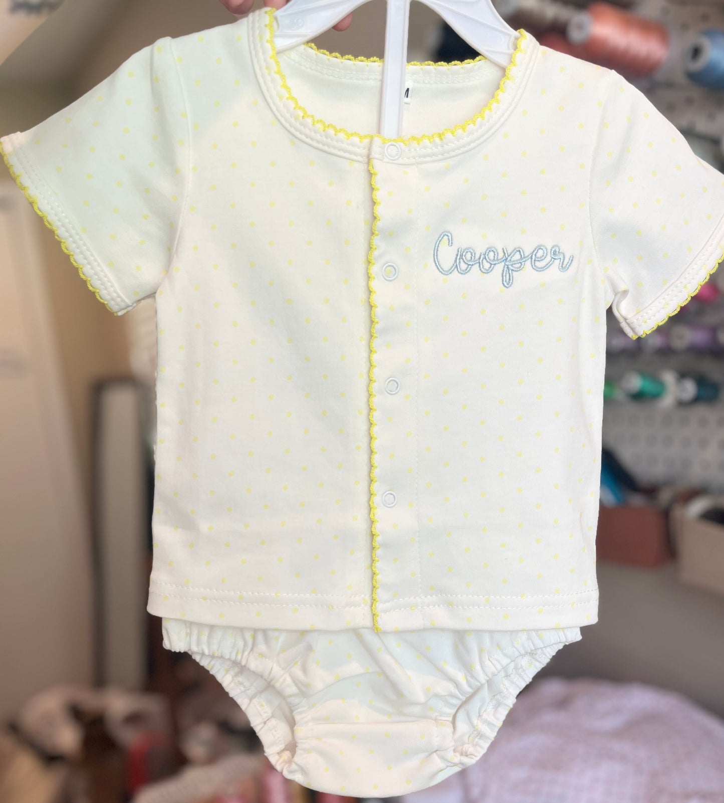 PREORDER - Yellow bitty dot diaper set (ships by end of Aug.)